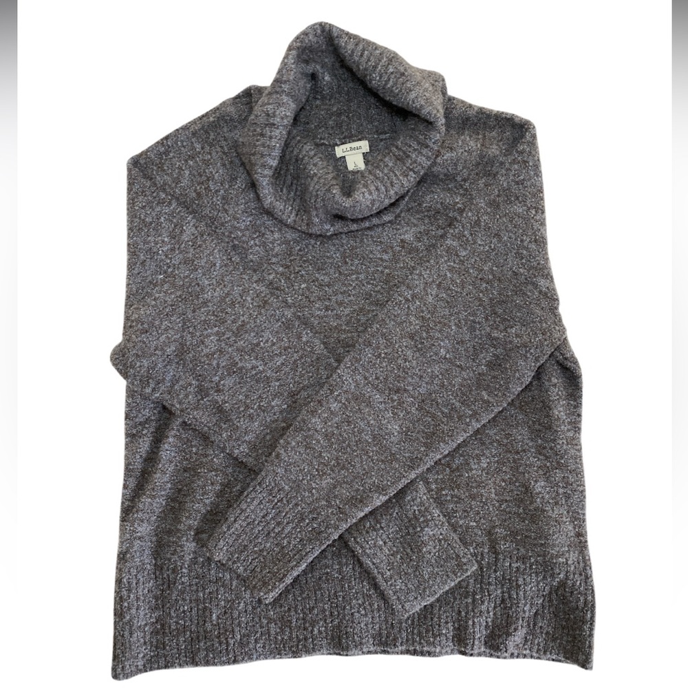Womens L.L. Bean Slate Marled Blue Grey Turtleneck Sweater Size L